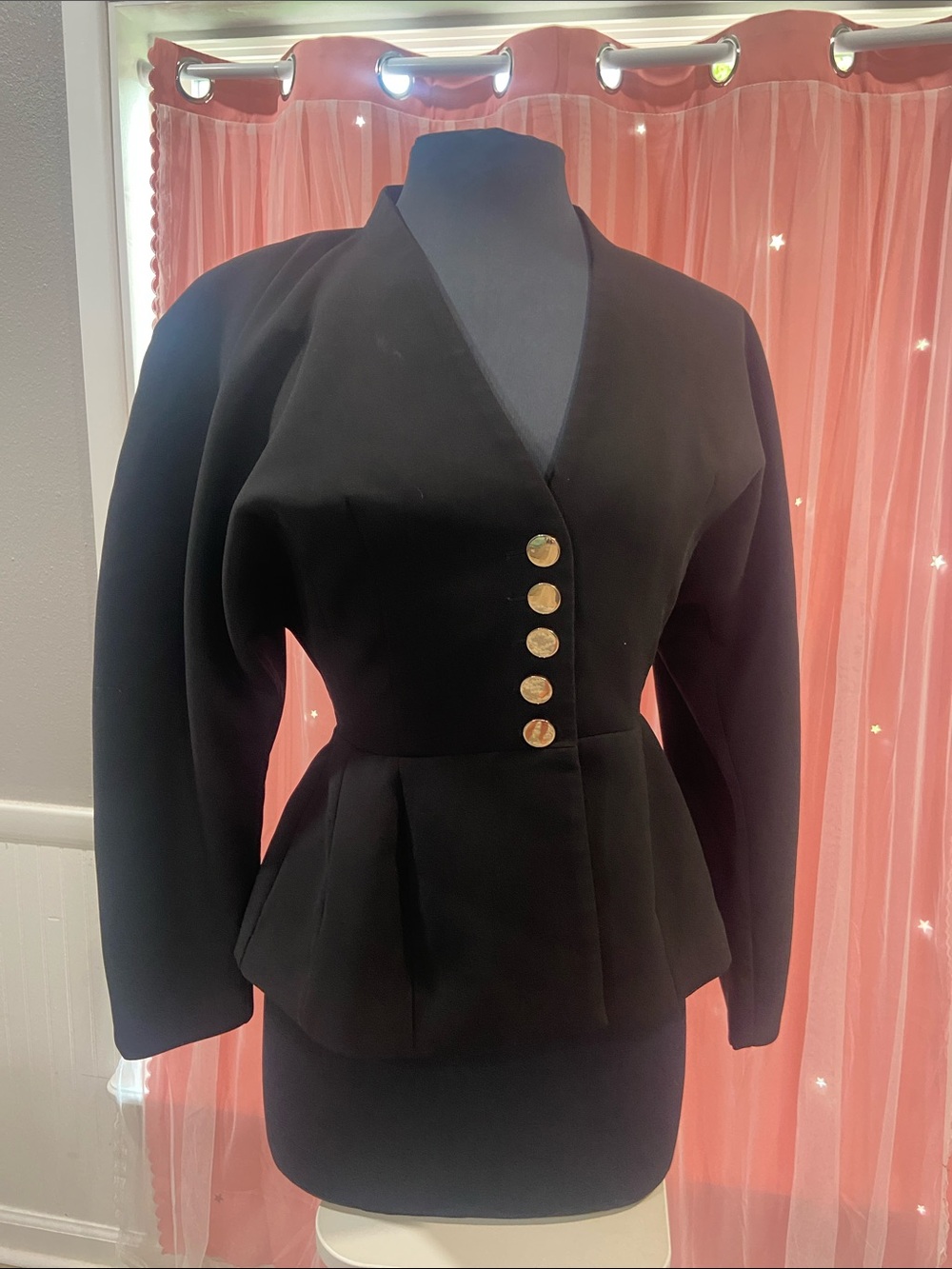 Riva Women's Black Peplum Blazer with Gold Buttons size S